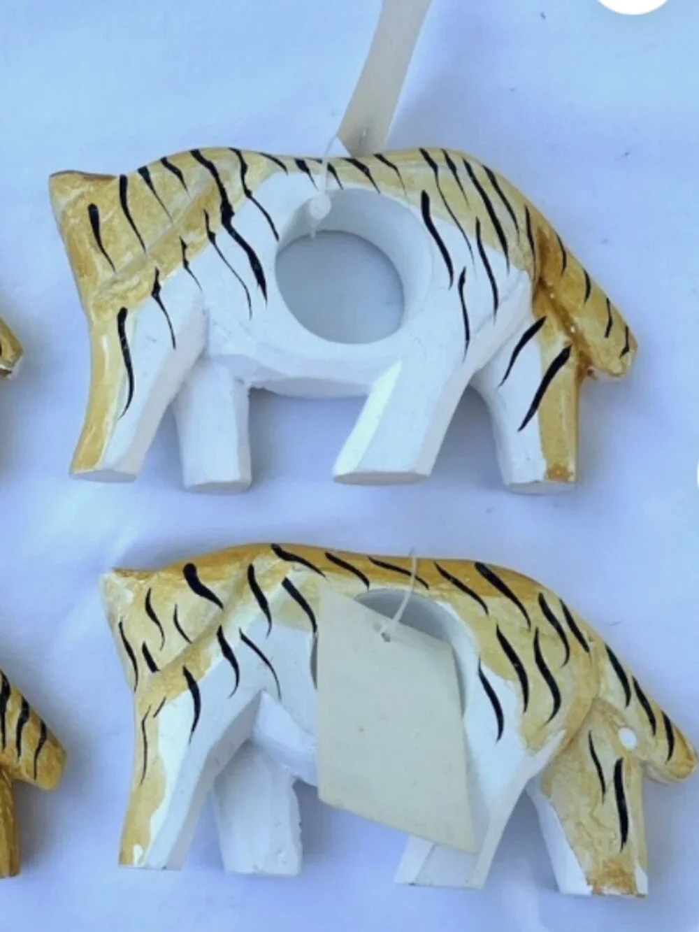 Hand Carved Wooden Tiger Animal Napkin Rings Set